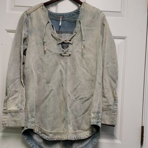 Free People Denim Lace Up Tunic Washed Jean